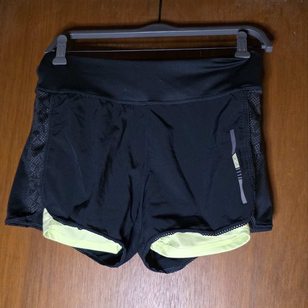 Elle Sport Black Running Shorts with Neon Liner Size 10 (EUR 38)